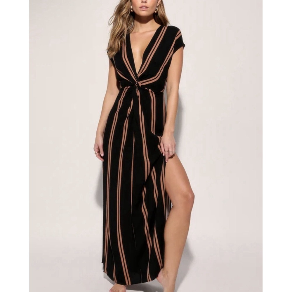Lulus Coastal Size Large Striped Grooves Maxi Dress Swim Coverup Slits Women's